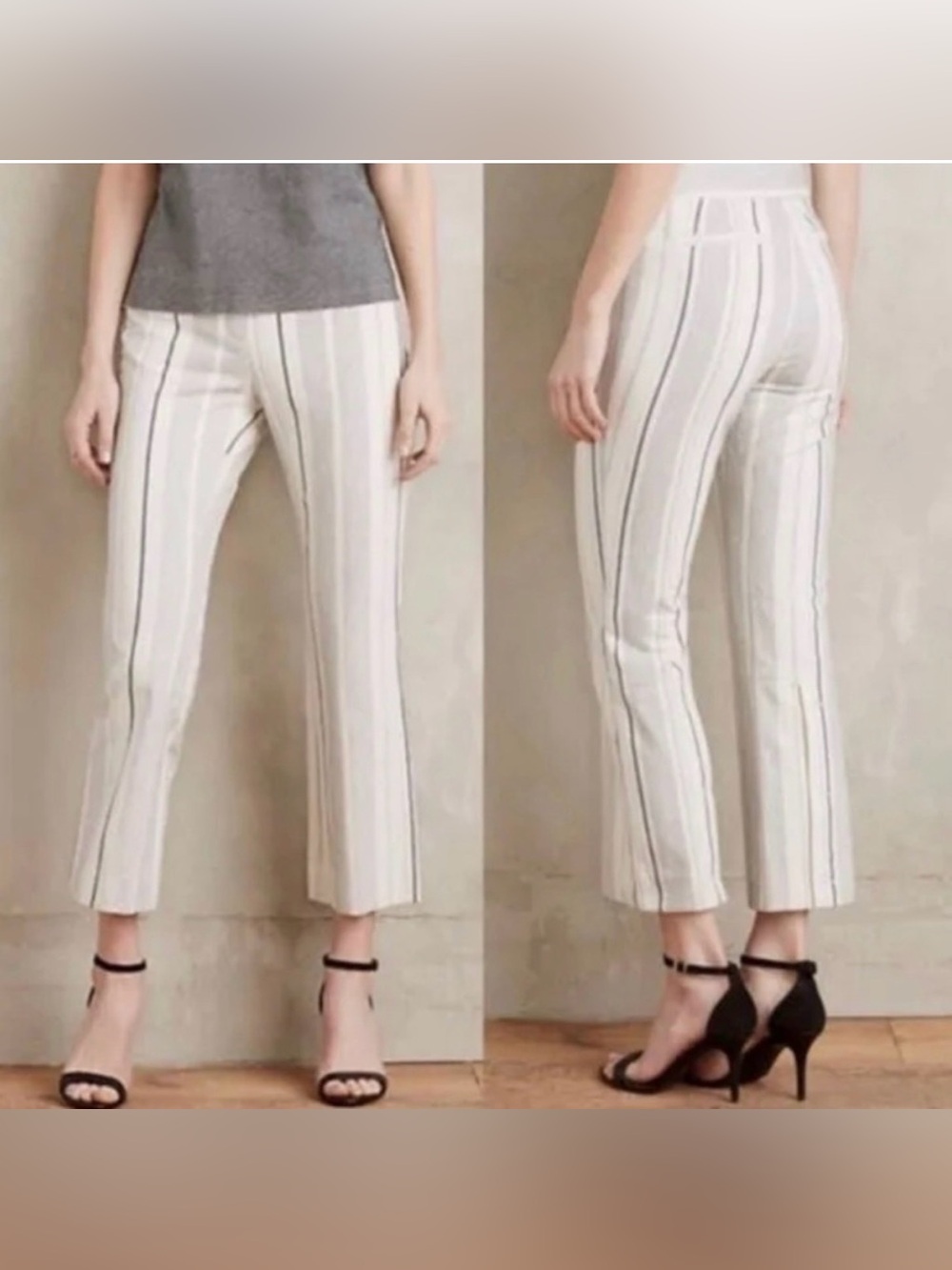 Anthropologie Cartonnier Charlie Crop Flare Plants Stripe Office Preppy Womens 0